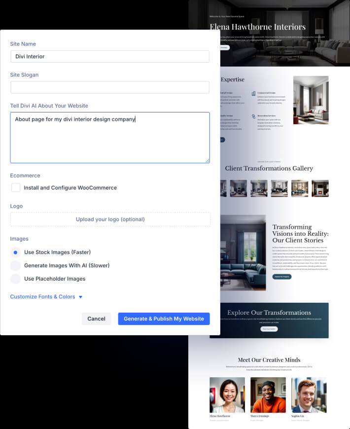 Divi AI Layouts And Section Generation